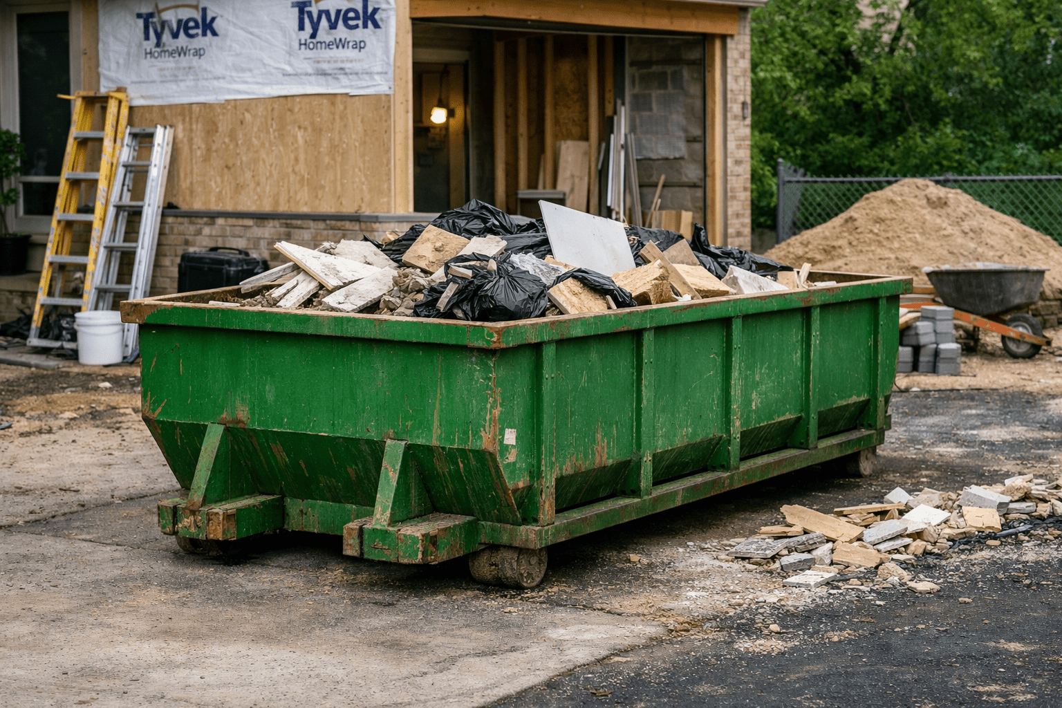 Dumpster rental Hendersonville TN with construction debris inside